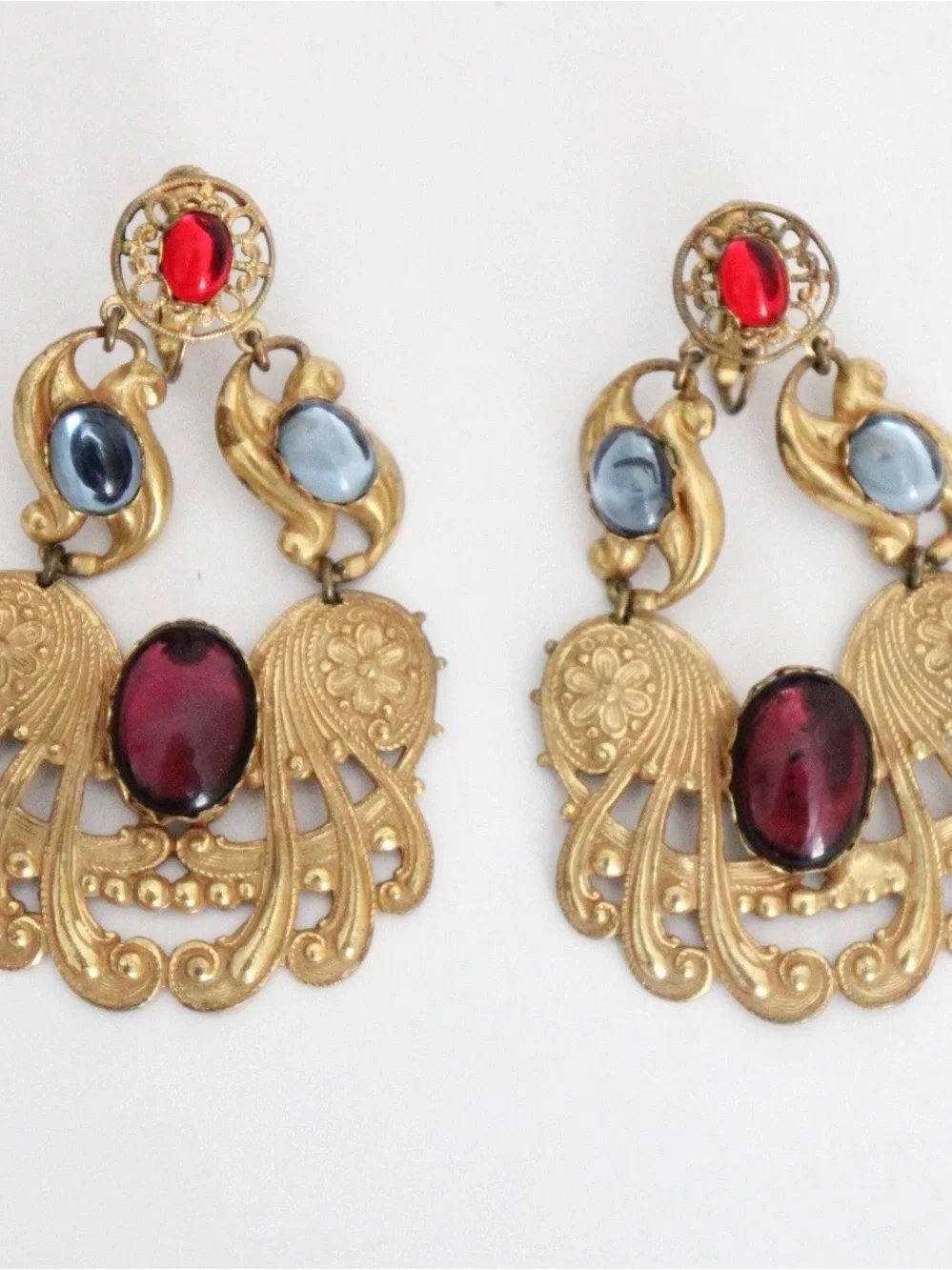 Vintage 1960 Miriam Haskell Filagree Cabochon clip on earrings.  Rare Find!!!